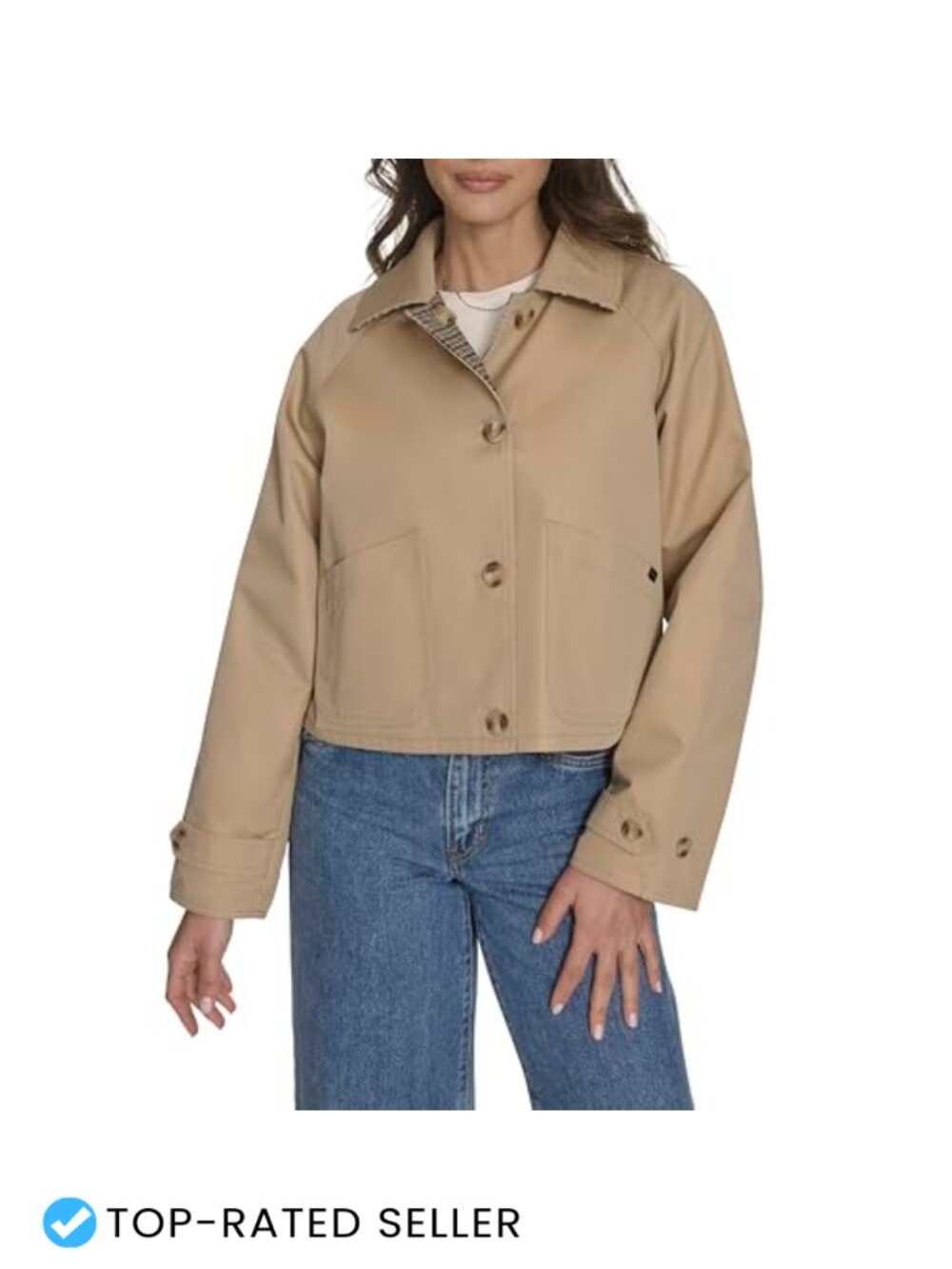 Reversible Trench Jacket Button Front Cropped Fit Long Sleeve